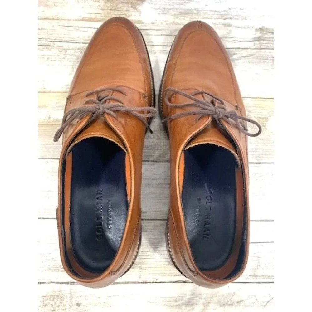 Men's Cole Haan Grand.OS Leather Lace-Up Oxford Shoes Size 9M Cognac Brown‎